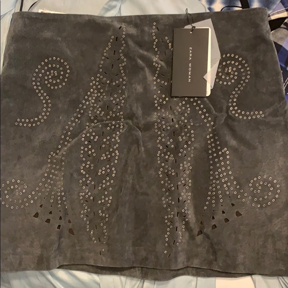 Zara Grey Mini Skirt with Silver Accents NWT